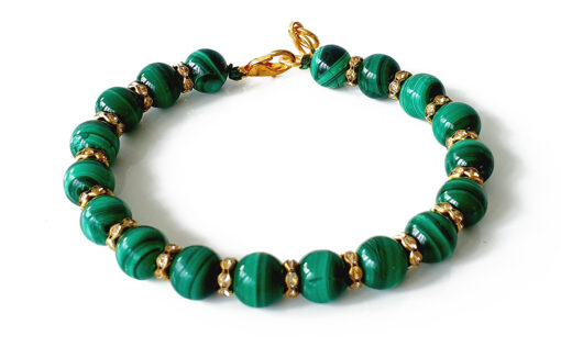 Malachite & Triple Gold Bead Elastic Bracelet – CHARGED
